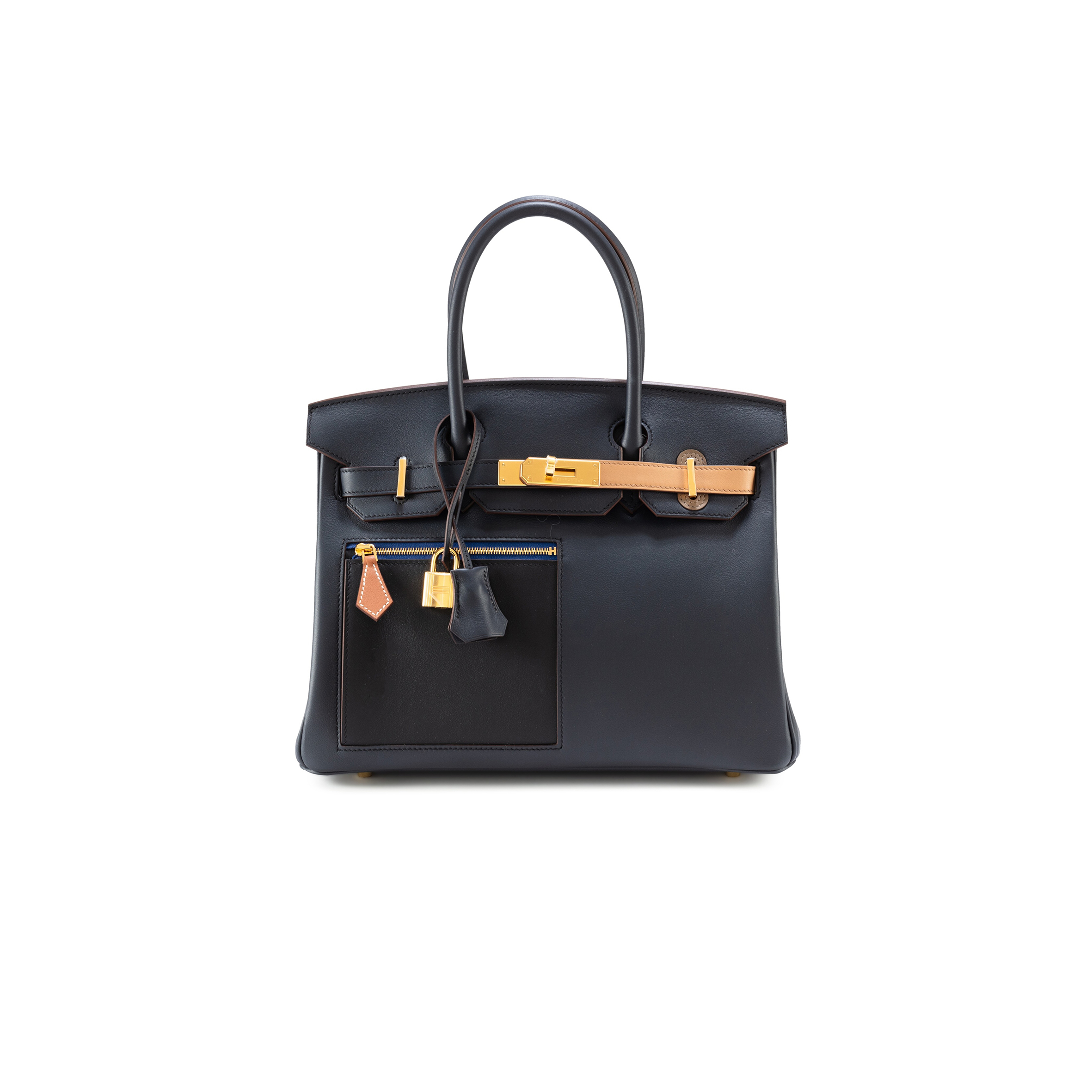 HERMÈS MASTER COLORMATIC BIRKIN 30 CABAN, BLACK AND CHAI SWIFT GOLD HARDWARE (30*22*16cm)